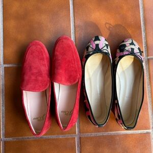 J. Crew Red Suede Loafers and Black/Pink Patterned Flats